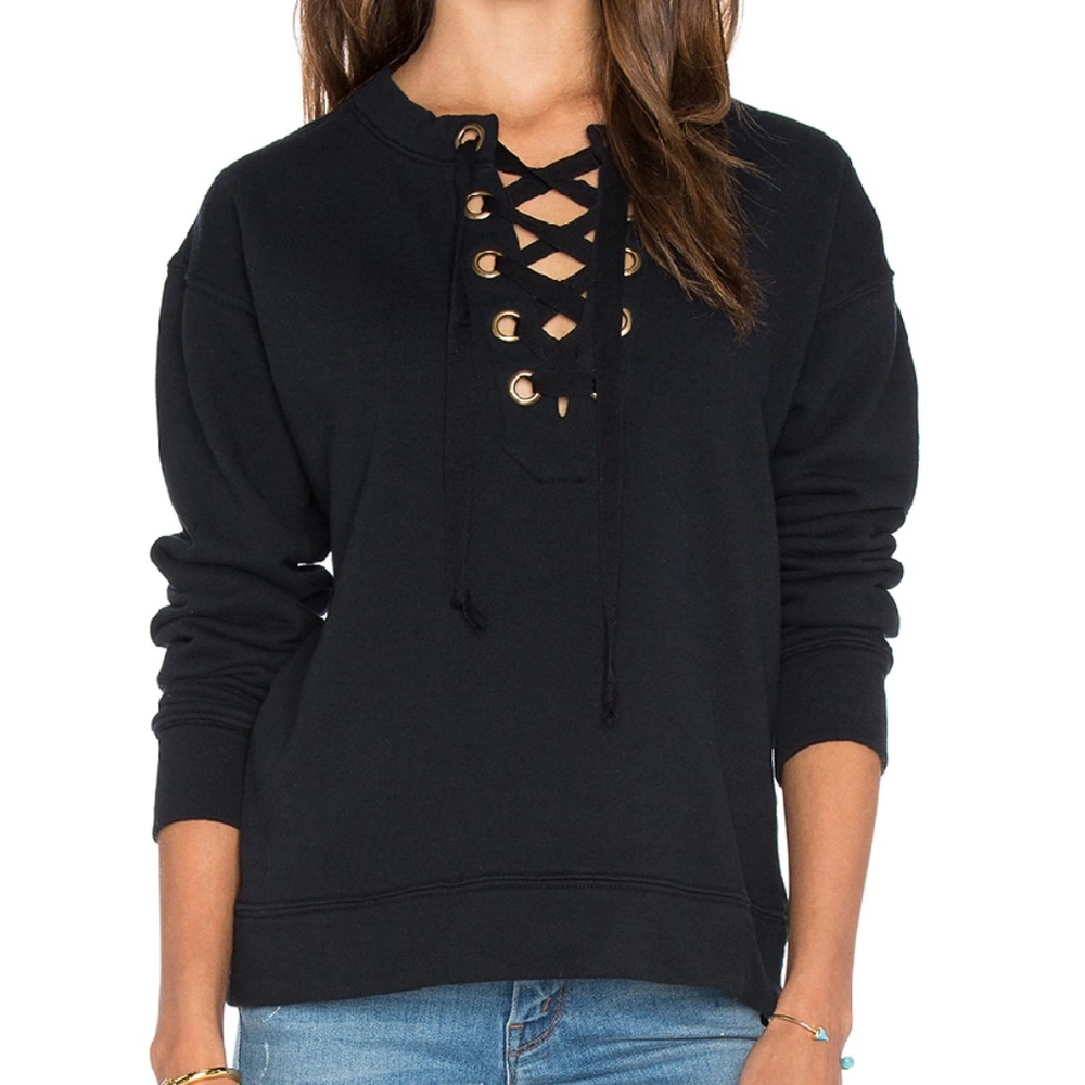 MOTHER The Tie Up Easy Sweatshirt Black - Reversible